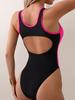 High-End Women's Sporty Competitive One-Piece Swimsuit - Solid Color with European and American Style