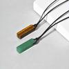 Green Healing Natural Stone Necklace for Men,Cylinder Pendant with Black Leather Long Wax Rope Collar,Sweater Chain Gift