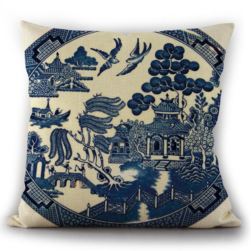 2Pcs Chinese Style Cushion Covers Blue and White Porcelain Printed Throw Pillows Cases Home Sofa Car Seat Decor Elegant 45x45cm