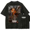 Metro Sleeve T-Shirt with Washed Print Urban Style Cotton Oversize Unisex Retro Vintage Loose Fit Y2K Short Sleeve For Pa731