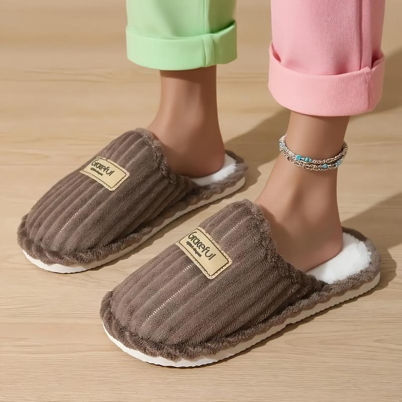 Cozy & Elegant Women's & Men's Winter Slippers • Plush Soft Lining & Thickened EVA Sole • Slip-On House Shoes with Golden Strap Design (/White)