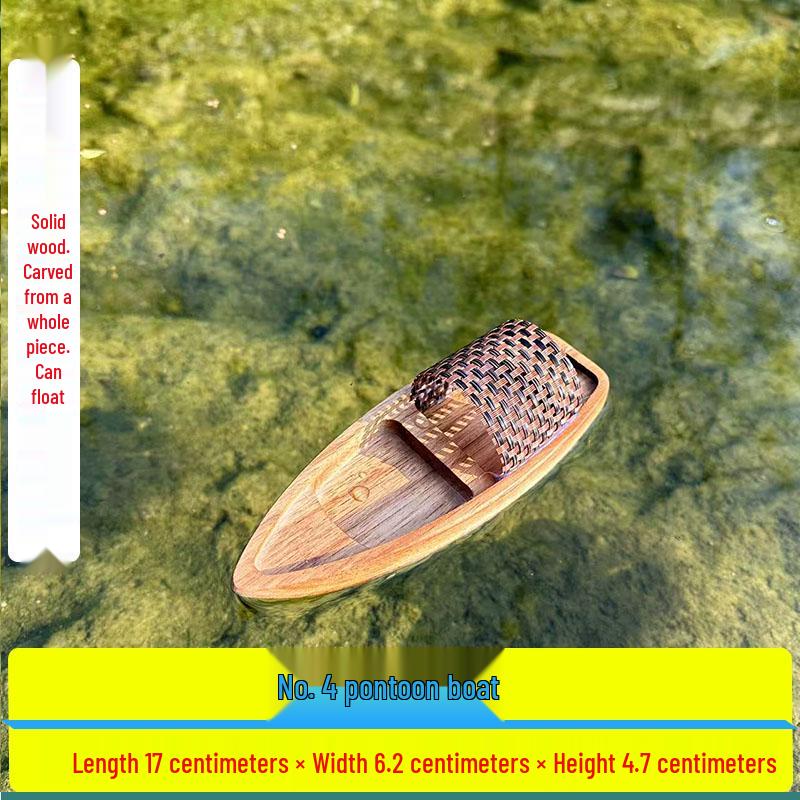 Retro Solid Wood Boat Model: Floating Fish Tank Ornament & Home Decor Toy