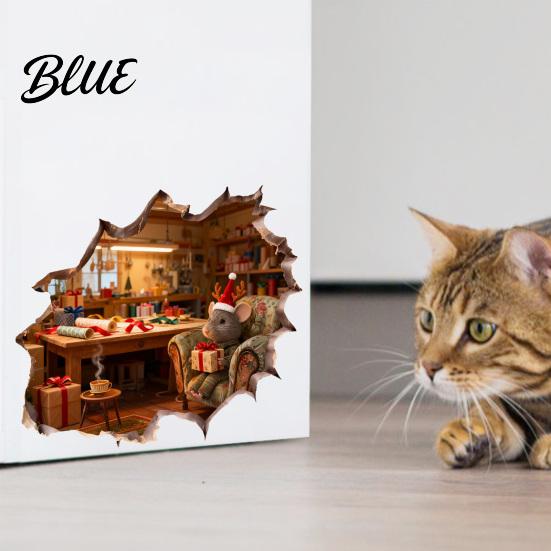 Creative Holiday Room Decorations Christmas Mouse Wall Sticker 3D Realistic Cute Illustrations Decal Home Decor Gifts Waterproof PVC Decorative for