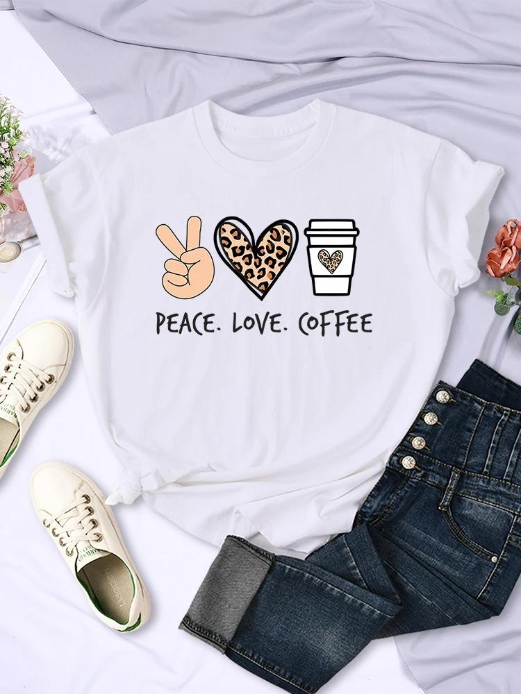 

Peace Love Coffee Prints Women Tshirts Cotton High Quality TShirts Breathable Tees Shirts Street ONeck Tshirt for Women Unisex S