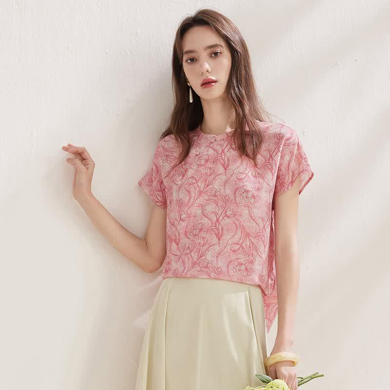 Zhaojun 2026 Spring/Summer New Chinese Style Silk Short-Sleeve Top