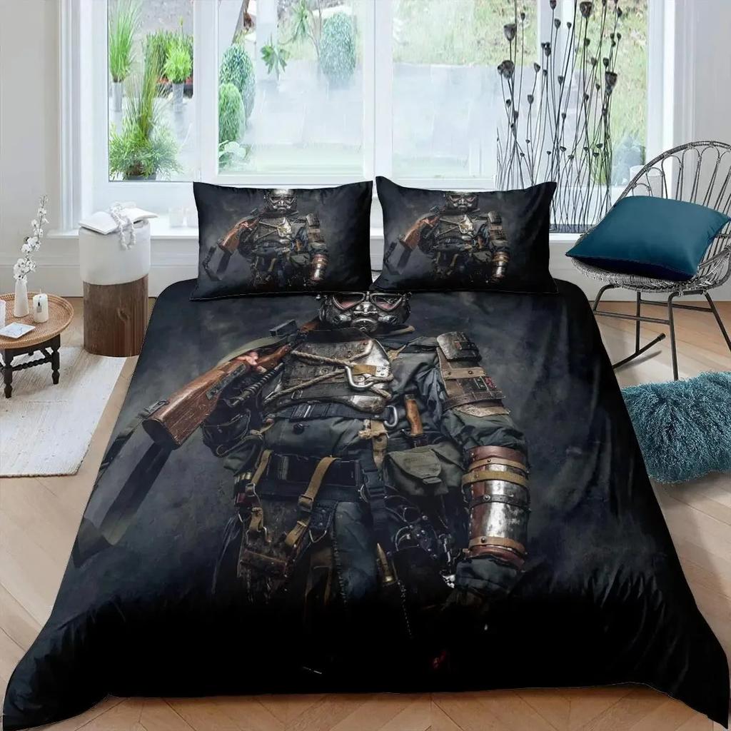 Soldier Duvet Cover Set Teens Boys Japanese-Style Warrior Bedding Set Comforter Cover Set Vintage Style Quilt Cover Full Size