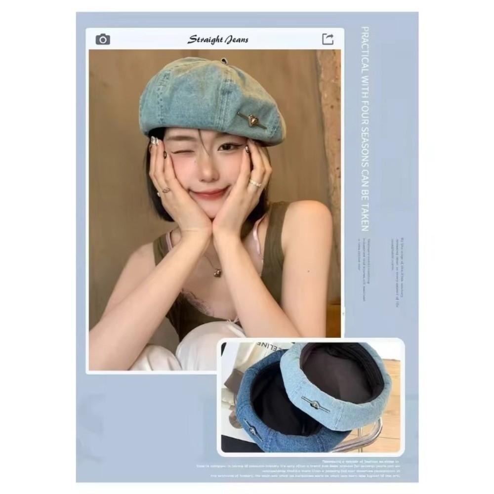 Adjustable Painter Hat Brimless Design Washed Denim Octagonal Hat Casual Beret Hat for Women Girls