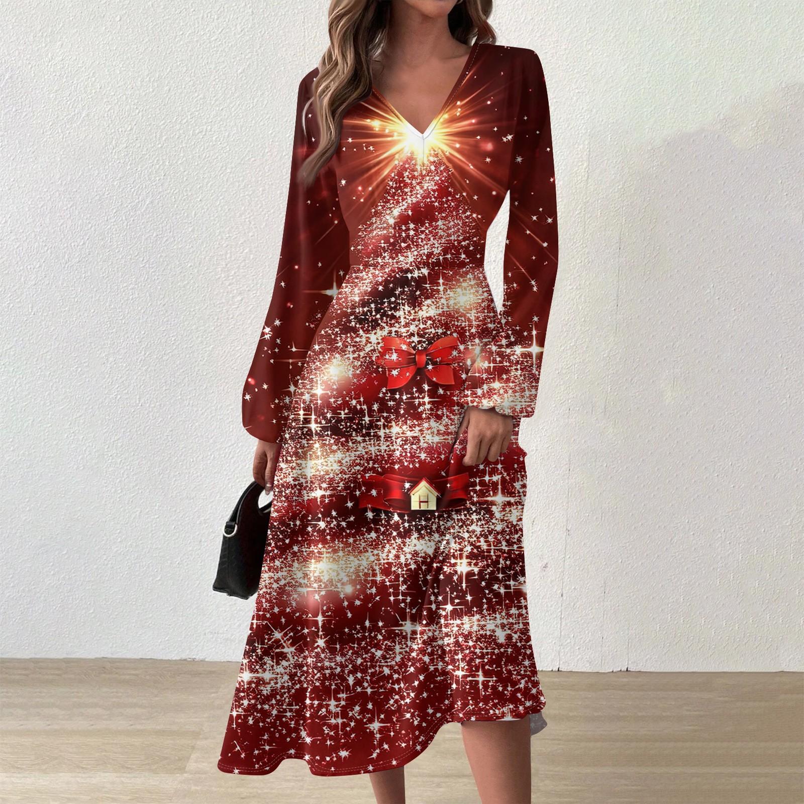 

Жіноча осінньо-зимова повсякденна модна довга сукня з V-подібним вирізом і довгими рукавами L