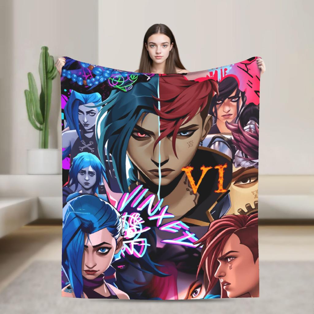 Arcane Flanelldecke Viktor Spiel Anime Jinx Jayce Jesus Sevika Weiche Warme Überwurfdecke für Schlafzimmer Bettdecke Sofabettbezug