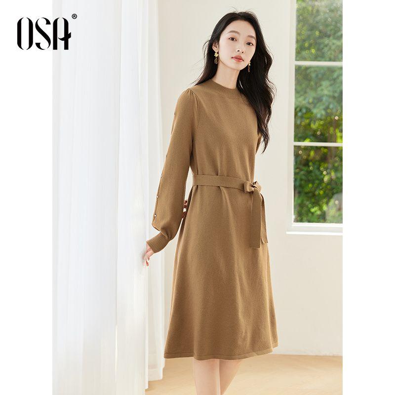 

OSA OSHA Lantern Sleeve Dress Women s Fall 2024 New Arrival Light French Style Wear Elegant Slimming Midi Dress