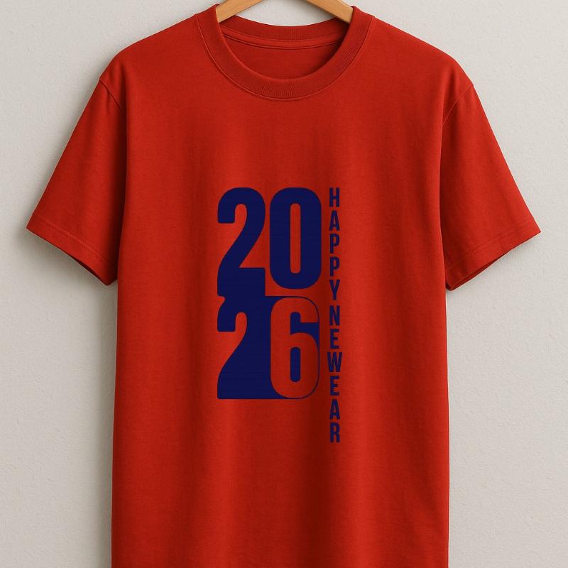 Happy New Year 2026 Unisex Adults Family Simple Printed TShirt Tops High Quality Cotton Crewneck Casual Tops Tee Shirt Short