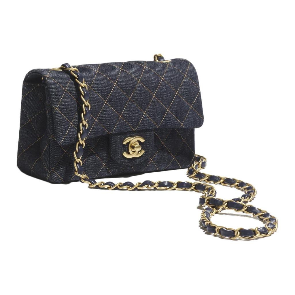 Chanel Denim With Gold Metal Shoulder Bag Mini Women's Dark Blue & Orange A69900-B23660-U7663
