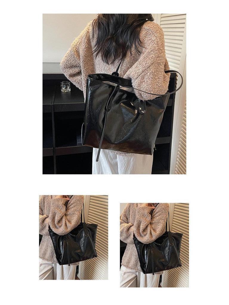 High-End Autumn Leather Tote Bag: Large Capacity, Simple Design Shoulder Bag for Commuting
