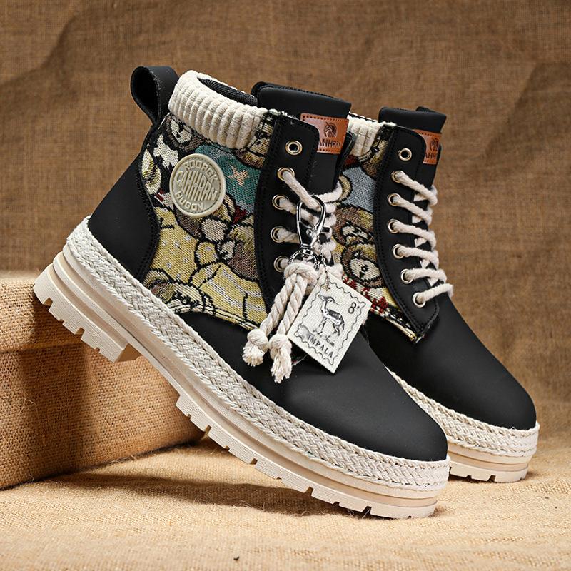 Autumn and Winter High-top Thick-soled Straw Martin Boots Outdoor Casual Short Boots Mountaineering Bear Couple Boots