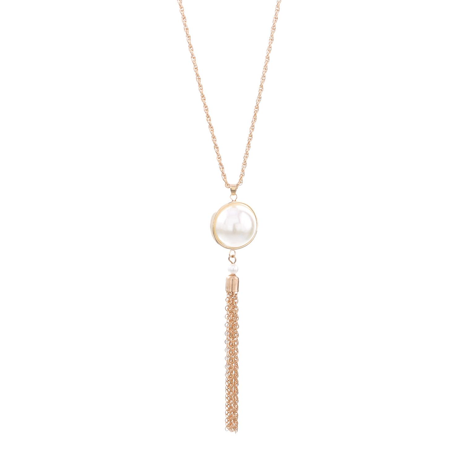 Simple knotted tassel long necklace sweater chain, popular pearl pendant золотой