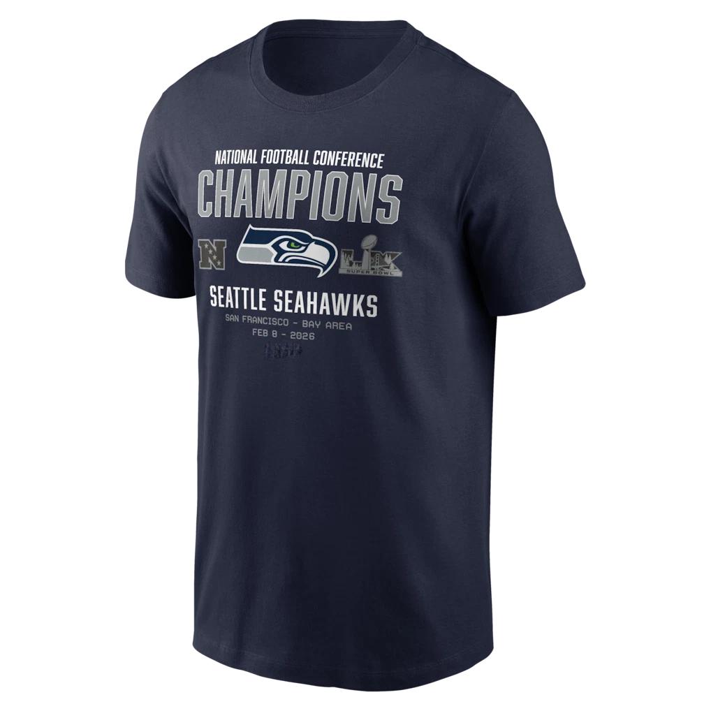 Seattle Seahawk College Navy 2025 NFC Champions Team Nation T-Shirt S-5XL L