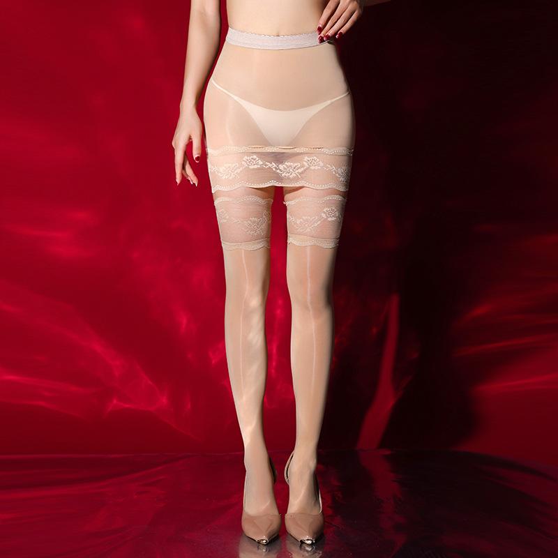 Sexy Glossy Bodycon Dress Lace Short Skirt Women's Black Silk Temptation Sheer Stockings No Need to Remove Lingerie