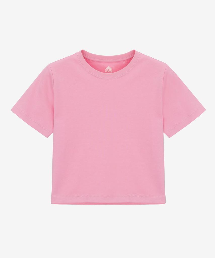 BASIC HOUSE Women'S Round Crop Short Sleeve T-Shirt Pink Lats0202