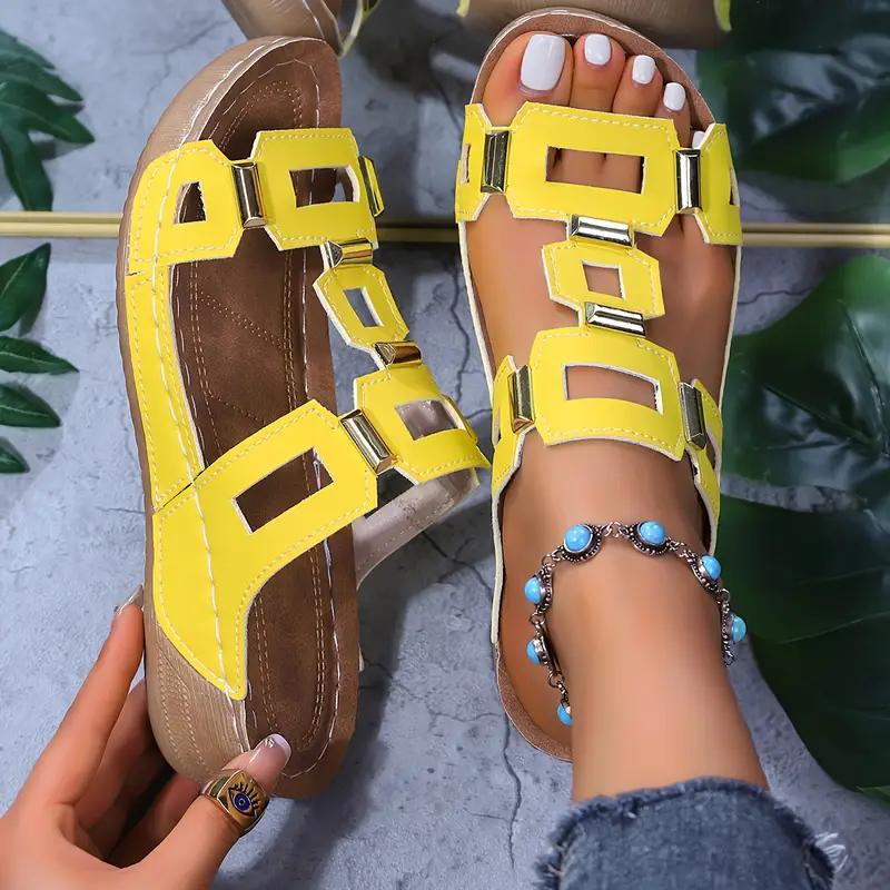 Ladies' Wedge Sandals, Gold Buckle Decoration, Thick Sole, All Season Comfortable Casual Slippers, Fashionable and Versatile Elegant Women's Shoes