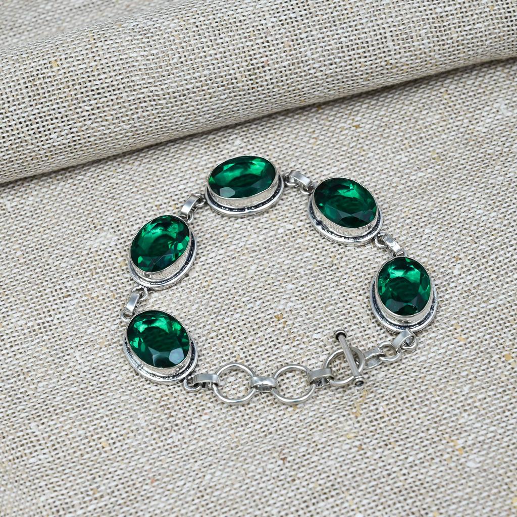 Chrome Diopside Gemstone 925 Solid Sterling Silver Handmade Jewelry Exquisite Bracelet For Women
