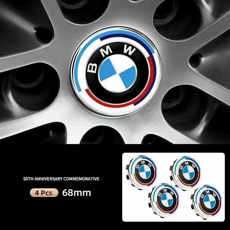 For B-BMW 50th Anniversary Logo 82mm+Rear Badge 74mm+Wheel HubCap 68mm+Steering Wheel Sticker 45mm New 7Pcs Front Hood Emblem XV1