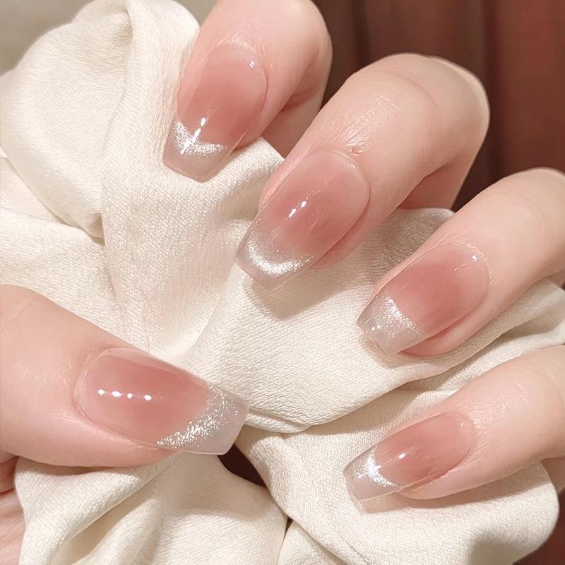 

Handmade Short Ballet Blush Cat Eye Press-on Nails Handmade Nails M#10 pcs/bag