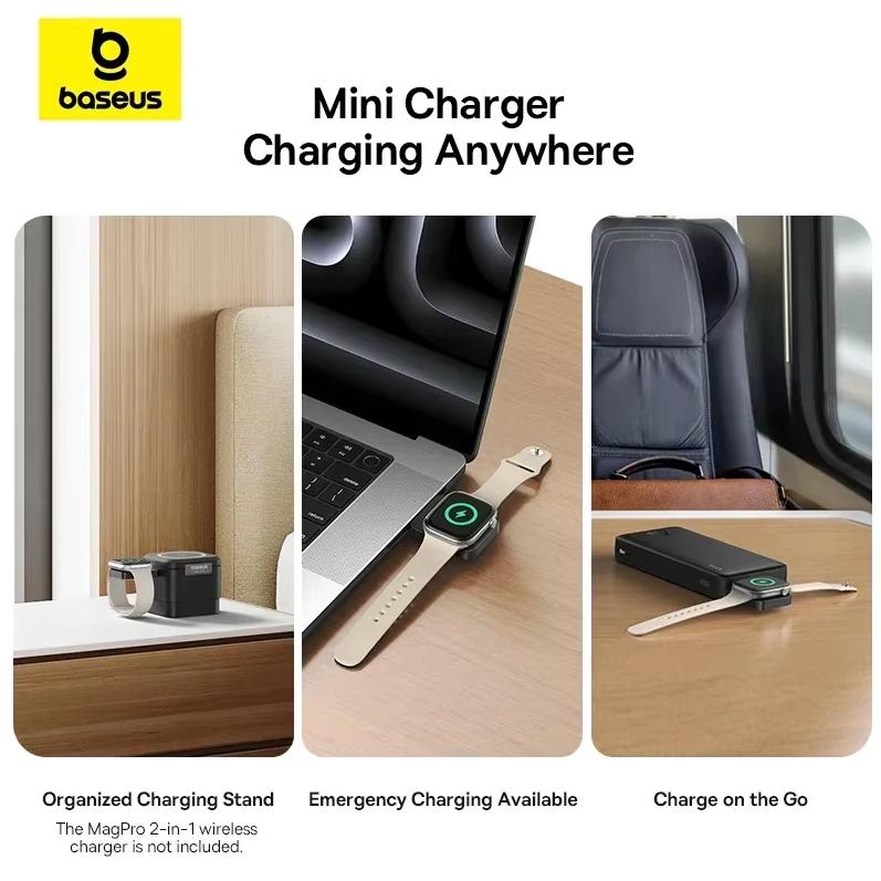 Baseus Магнитная беспроводная зарядка MagPro для Apple Watch 2,5 Вт Подходит для Apple Watch 10/9/8/7/6/5/4/3/2/SE/Ultra