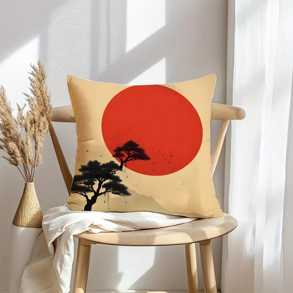Chinese Ink Style Cushion Cover Soft Plush Throw Pillow Cover | Double-Sided Decorative Cushion Case | Sofa Bedroom Home Decor