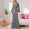 Women's V Neck Bell Sleeve Skinny Fit Mid Rise Mature Maxi Sequin Dress Formal Mermaid Maxi Dress