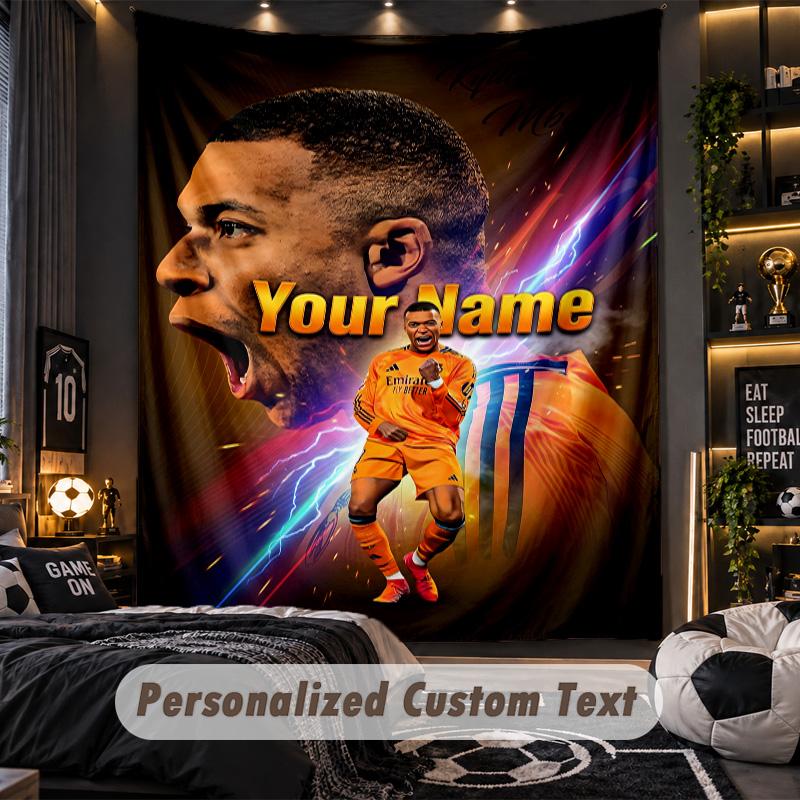 TapestryKylian Mbappe Custom Name Text Personalized Wall Hanging Tapestry Home Wall Decor