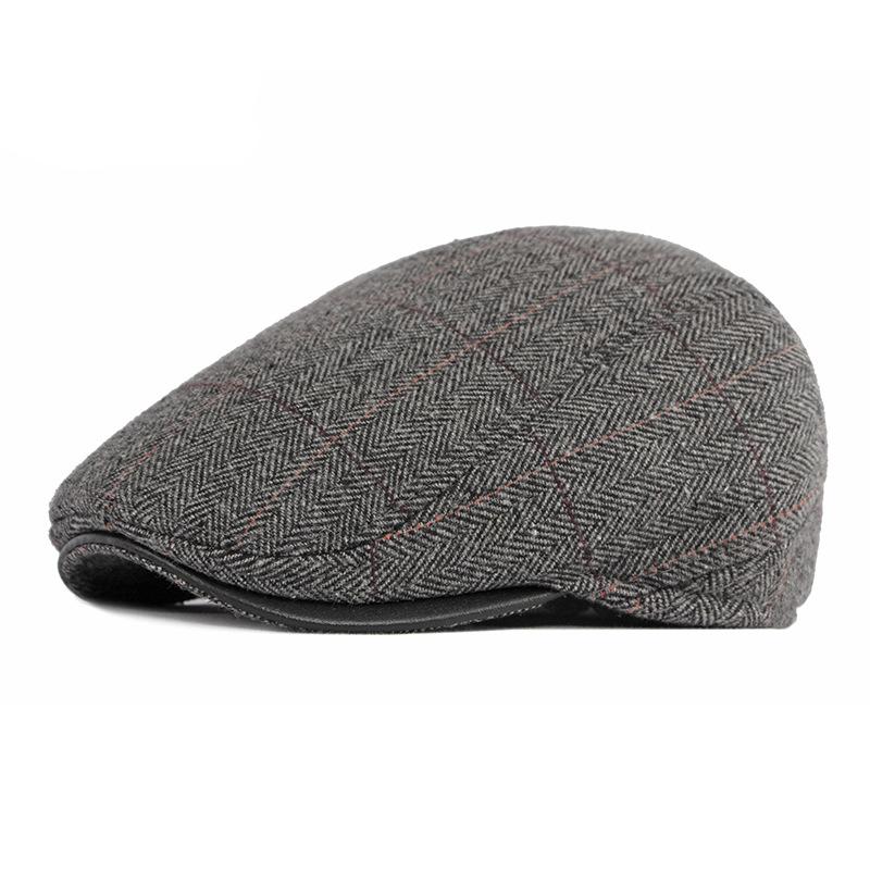 

Winter Beret Hat Men Middle Age Elderly Hat for Male Twill Flat Peaked Cap with Earflap Visor Warm Driver Beret Retro 56-58cm сірий колір