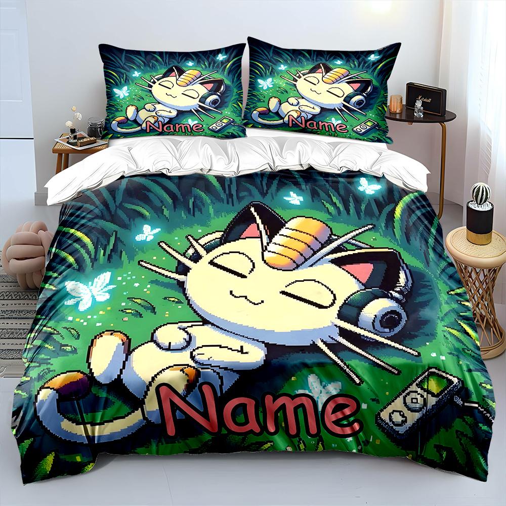 3Pc Personalization Name Custom Pokemon Pixels Printed Cartoon Bedding Set 1 Quilt Cover 2 Pillowcase Gifts For Kids And Adults