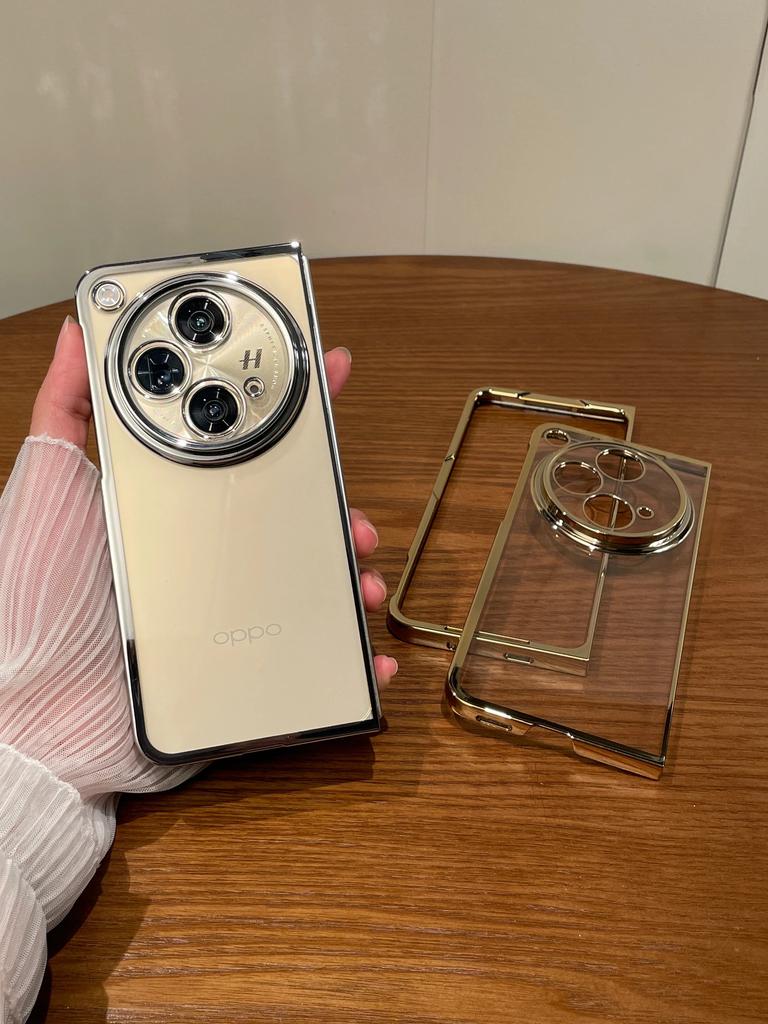 Plating Edge Phone Case For OnePlus Open OPPO Find N3 Transparent Clear Plastic Back Cover