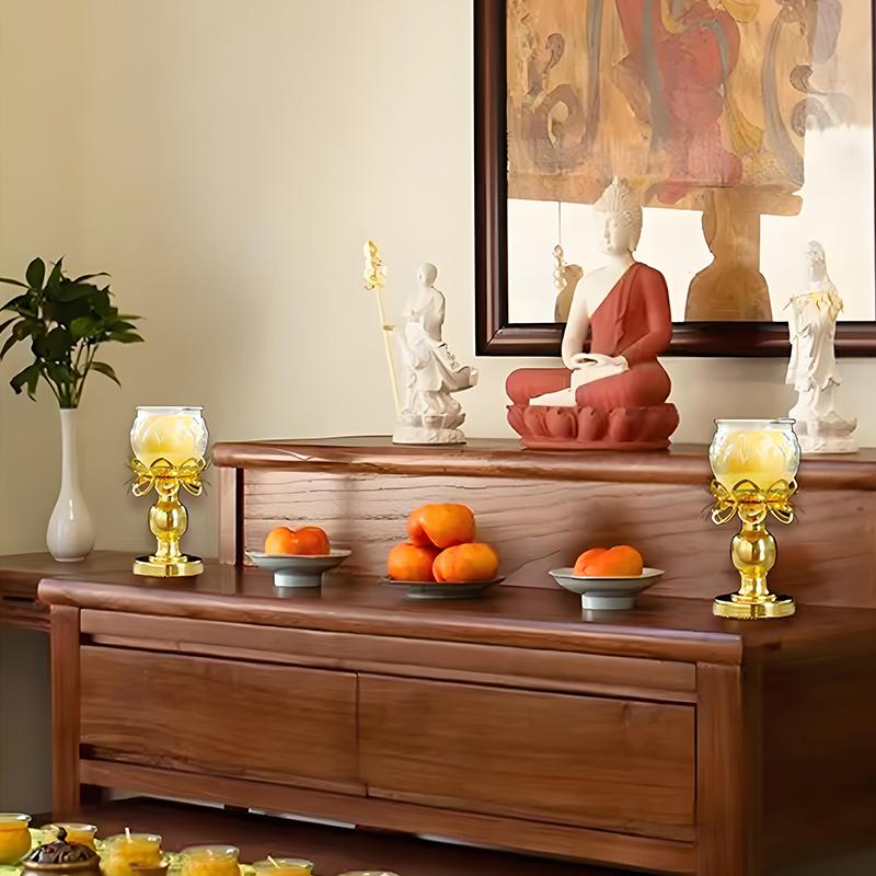 1PC Gold Temple Lotus Prayer Accessories Petal Candle Holder Sturdy Construction Buddhist Supplies Elegant