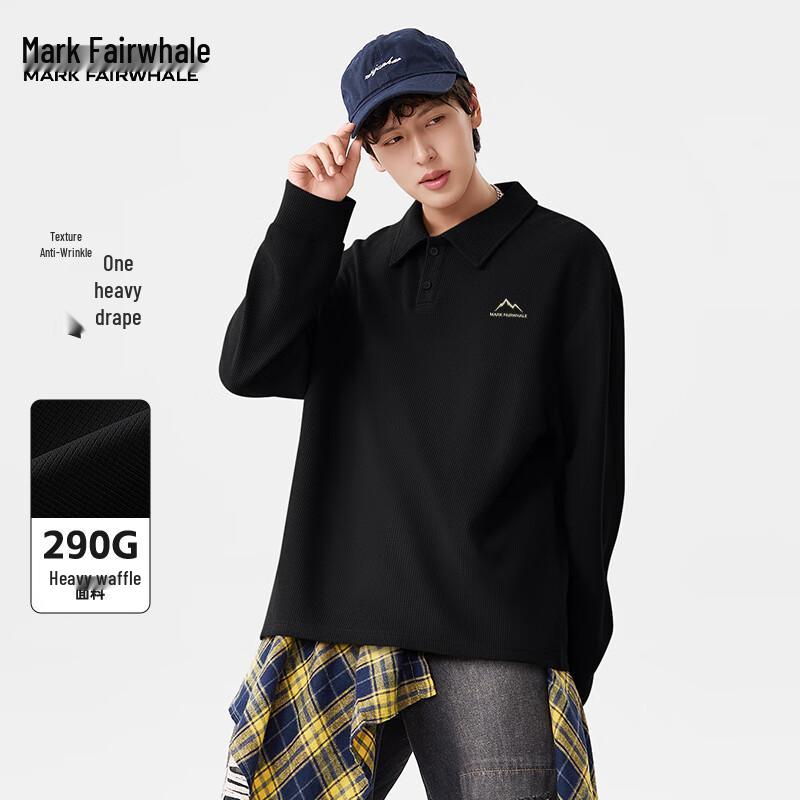 Mark Fairwhale Men's Waffle Knit Long Sleeve Polo Shirt