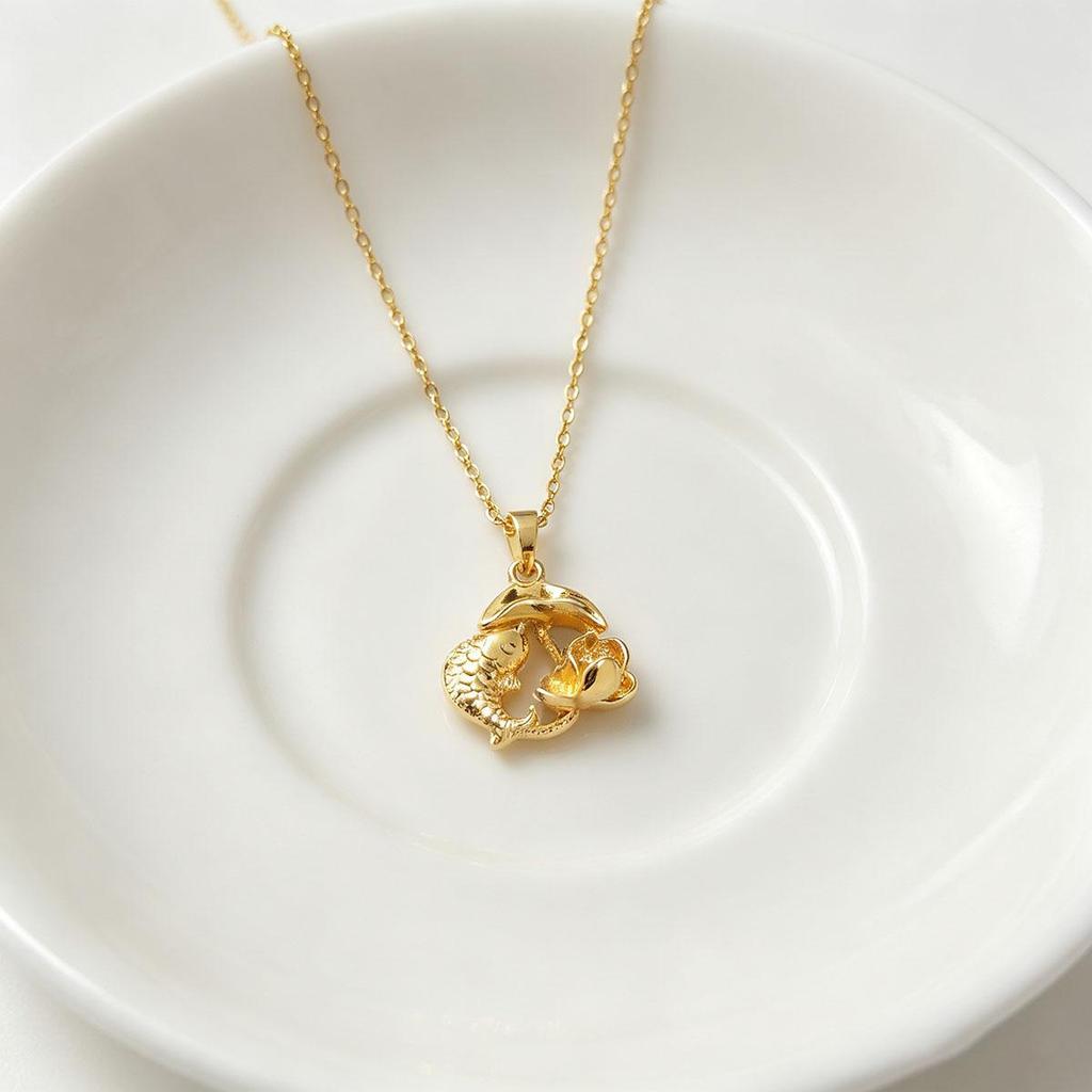Year of the Fish Koi Lotus Pendant Necklace for Women, Minimalist, Niche, Daily Wear, Trendy Chain Accessory