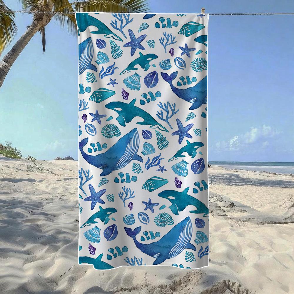 

Wave & Seahorse Marine Life Beach Towel,Soft Quick-Drying, Perfect For Portable Outdoor Travel,Swimming,Camping And Summer Beach W40*H60(CM)