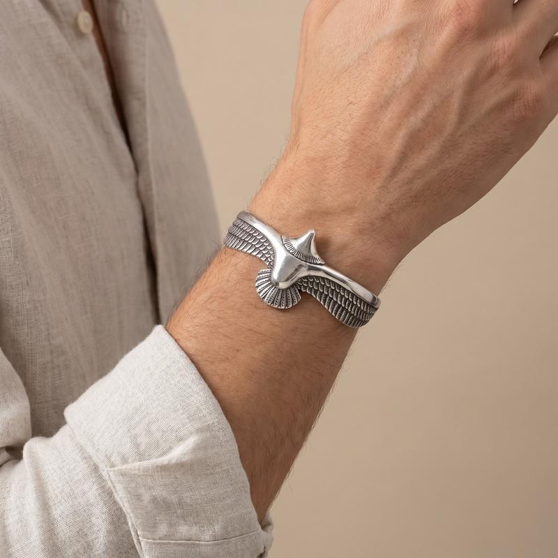 Vintage Stainless Steel Wide Open Cuff Bracelet for Men Eagle Skull Cross Angel Wing Feather Bangle Gothic Jewelry Gifts