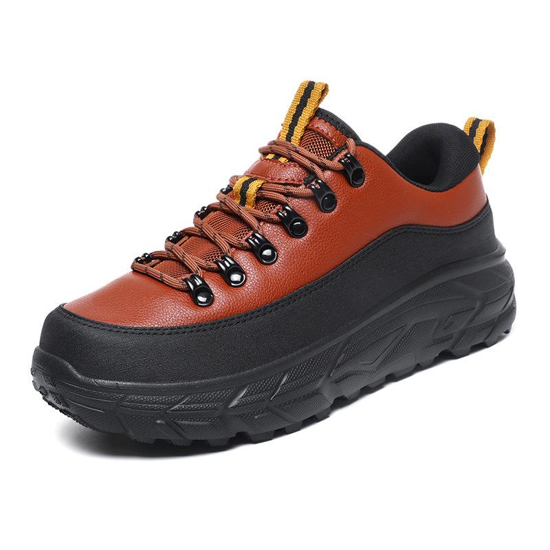 Men's Hiking Shoes PU Leather Casual Sports Shoes Fashion Lace-up Platform Shoes Waterproof Walking Shoes Big Size 39-48