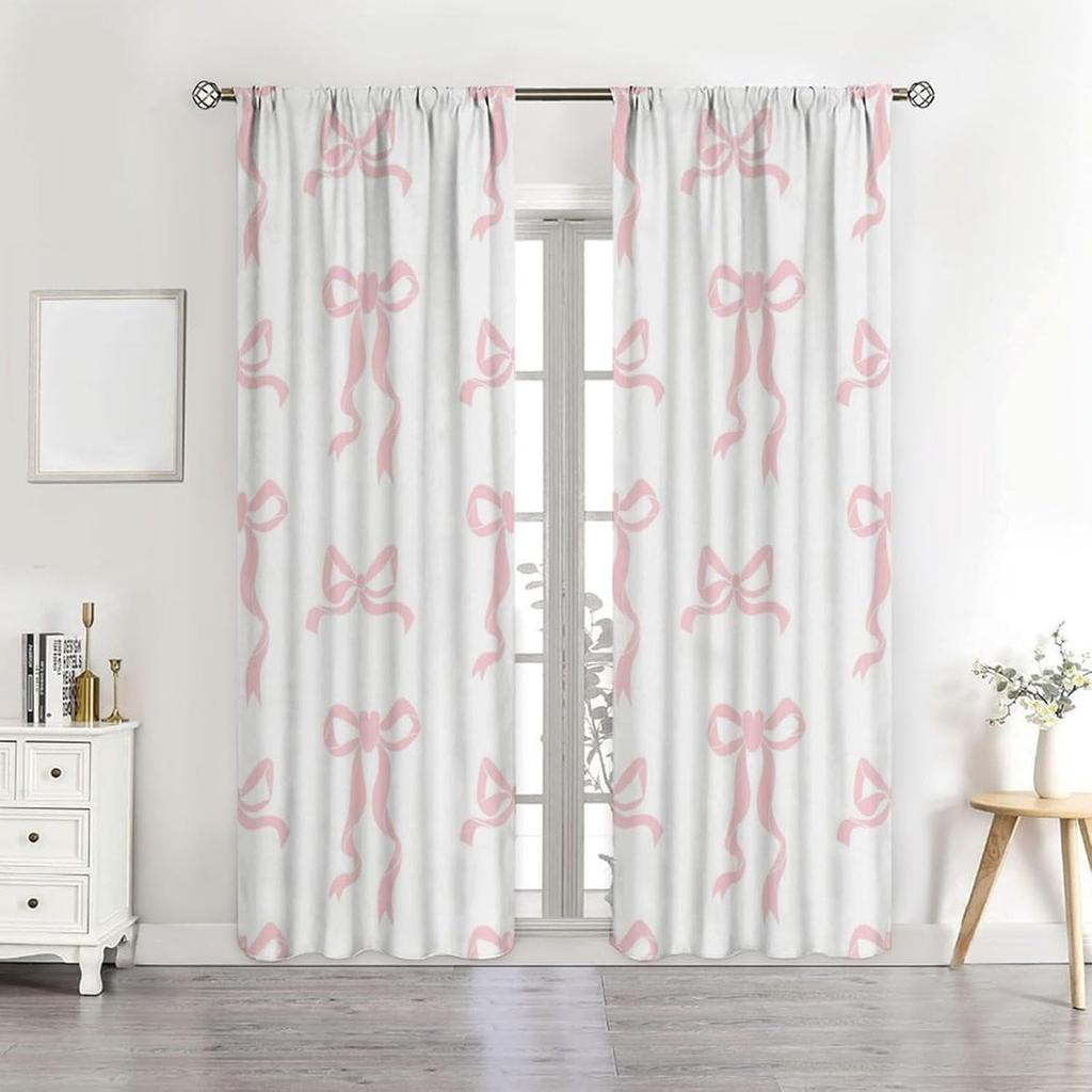 Pink Bow & Coquette Curta - Romantic Flair for Girls Bedroom & Kids Room, 42x45 Inches (2 Panels)