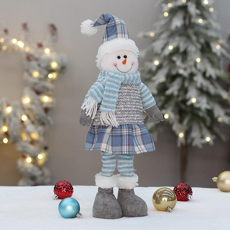 Blue Fabric Christmas Decor Figure Set - Santa Snowman Reindeer Home Party Tabletop Holiday Display