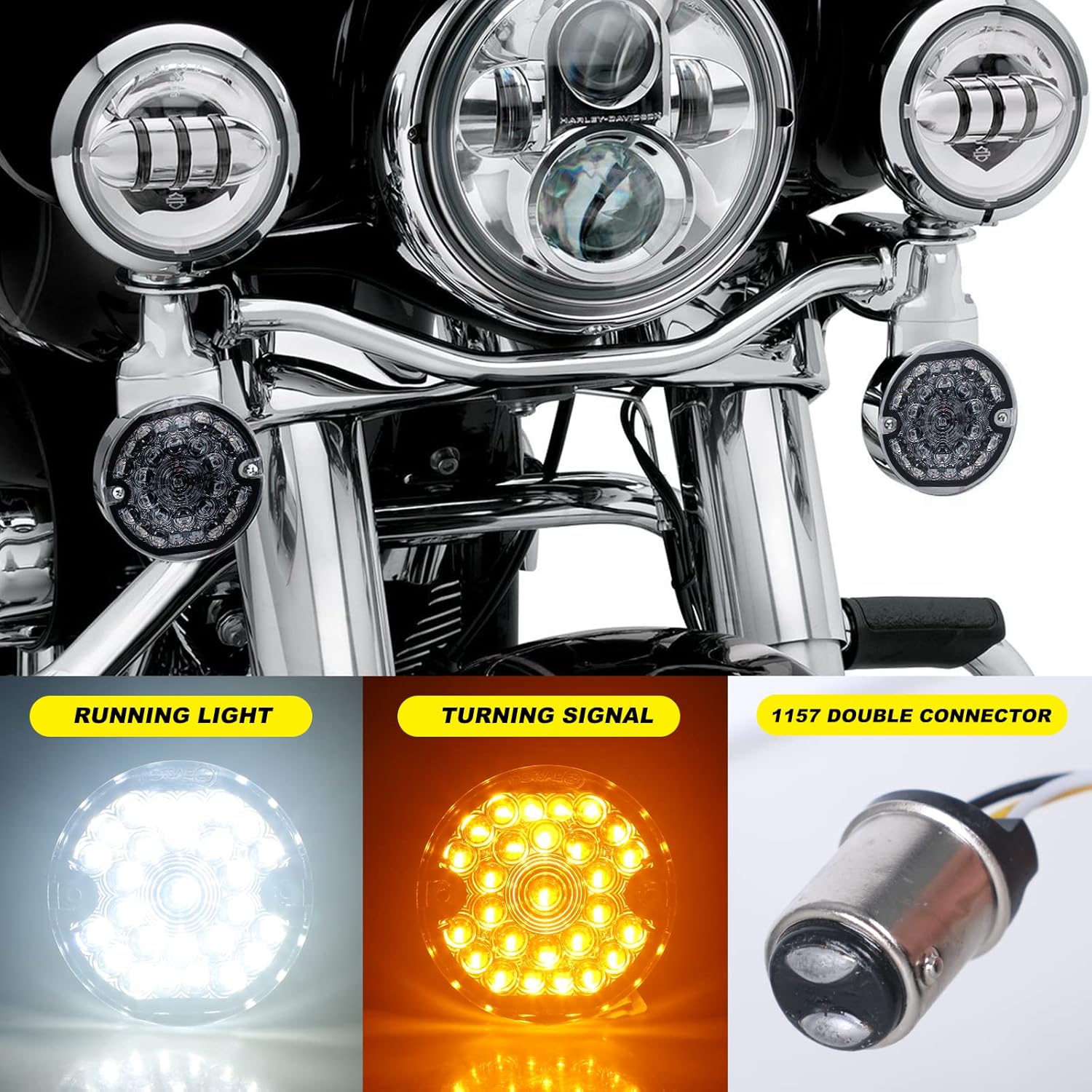 

REALOVE 3-1/4 Inch Front Led Turn Signal 1157 Double Base Amber Lamp Compatible with aley Motorcycle Road Glide Road King Softail Ultra Classic Ultra