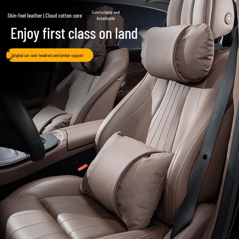 Maybach Nappa Leather Headrest & Lumbar Support Set: Neck Protection Pillow and Back Cushion.