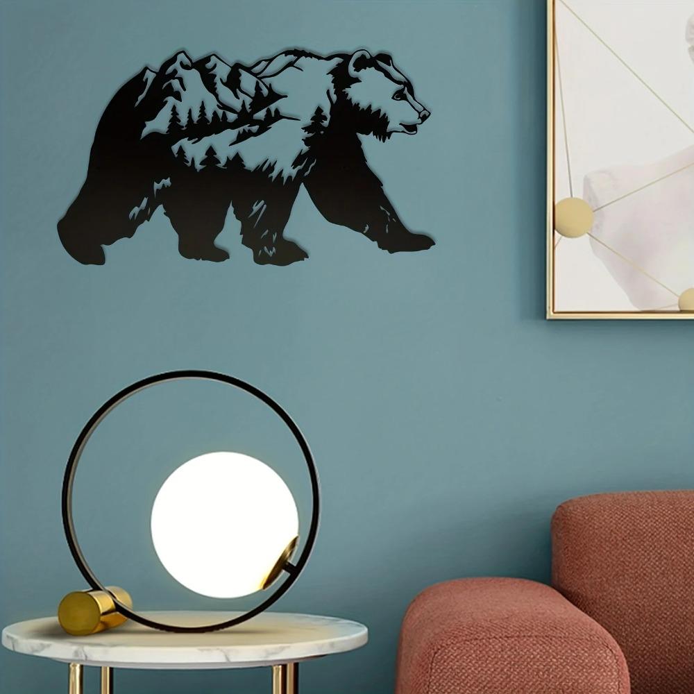 Bear and Forest Metal Wall Art Decor - Modern Art for Bedroom, Office, and Farmhouse | Stylish Fence and Wall Decorations