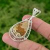 925 Silver Picture Jasper Gemstone Engagement Wire Wrapped Wife Pendant Jewelry