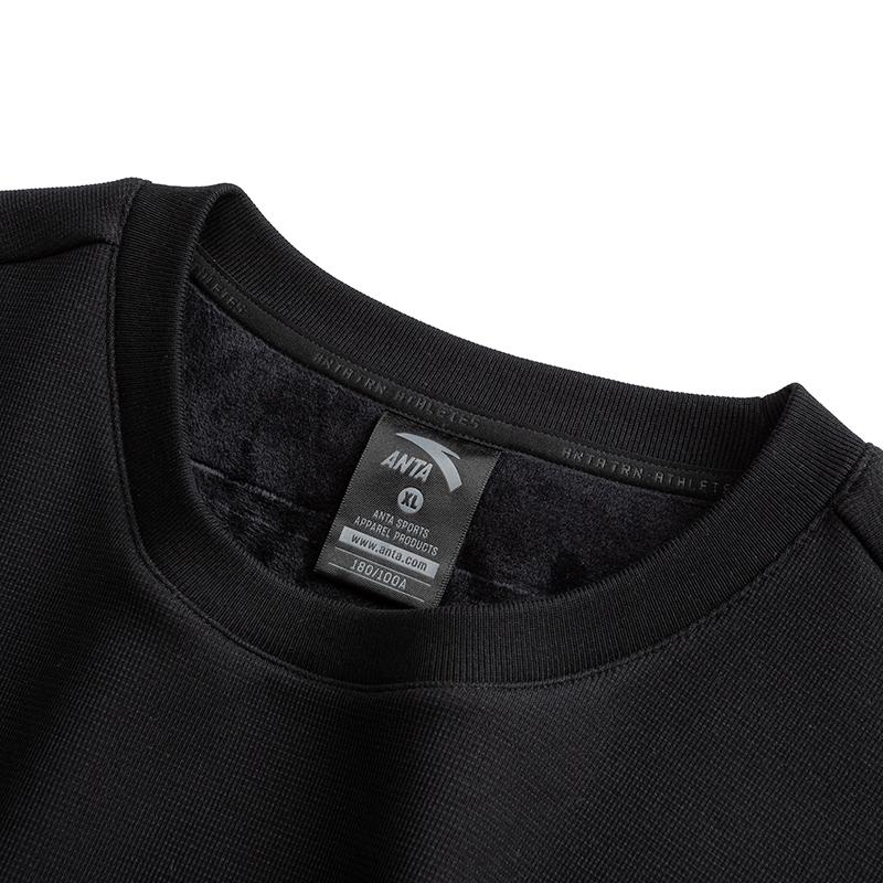 Anta Training Series Simple Warm Fleece Casual Fashion Versatile Comfortable Pullover Sweatshirt Men sweatshirt Basic-Black 152617704N-4