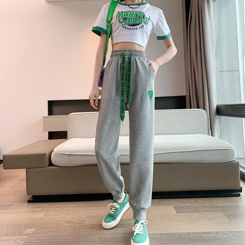 

Tights sweatpants high waist loose straight slim versatile love small casual sweatpants women S серый