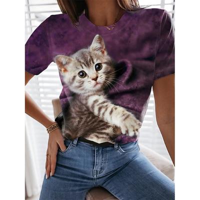 3D V-neck T Shirt Cat Dog Print Women Short Sleeve Tees Fashion Top Casual Clothes Streetwear Pullover for FemaleClothing Summer