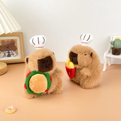 Boneco Capivara Chef de Desenho Animado Pingente de Bolsa Brinquedo de Pelúcia Batatas Fritas Hambúrguer Capivara Enfeite Pendurado Boneco Presente