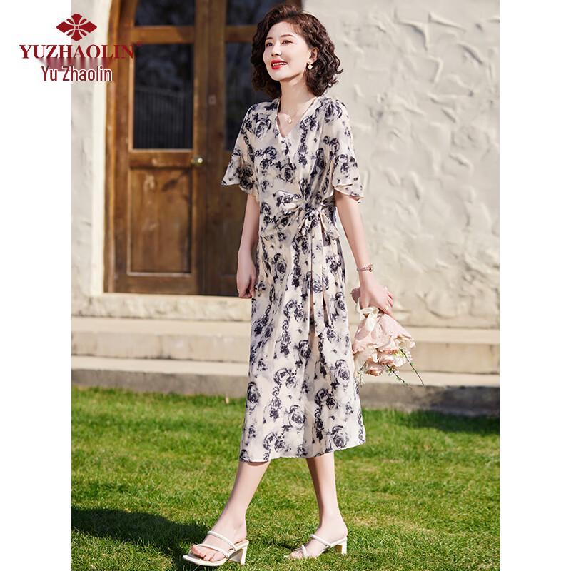 Yu Zhaolin Women's Short Sleeve Floral A-Line Dress